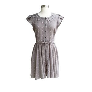 LC Lauren Conrad Dress 8 Gray Polka Dot Charmed Fit & Flare Cap Sleeve Pockets